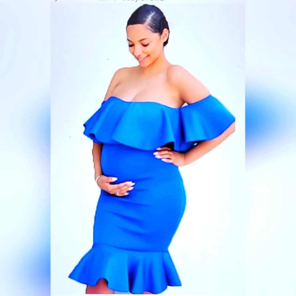 NWT OFF SHOULDER ruffle accent flounce hem maternity dress medium